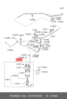 Фильтр топливный HYUNDAI Porter,Starex H-1 (-05) дв.D4BF,D4BH в сборе OE 3197043201 HYUNDAI KIA