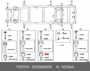 подушка рамы !\ Toyota Land Cruiser PRADO 120 GRJ12/KDJ12/RZJ12/TRJ12 02-09 52206-60050 TOYOTA