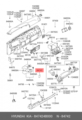 Накладка HYUNDAI Porter (97-) панели приборов OE 847424B000 HYUNDAI KIA