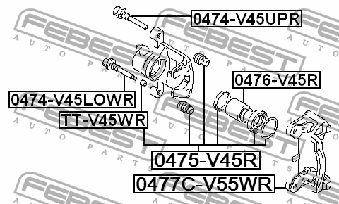 Скоба суппорта задняя MITSUBISHI PAJERO II V14W-V55W 1991-2004 0477C-V55WR 0477C-V55WR FEBEST
