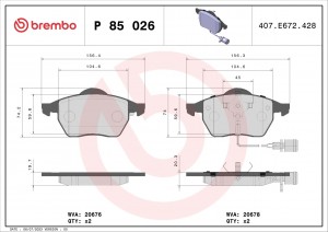P85026 390 02=FDB590=571512B !колодки дисковые п.\ Audi 100 91-94/A4 95-00/A6 94 P85026 BREMBO