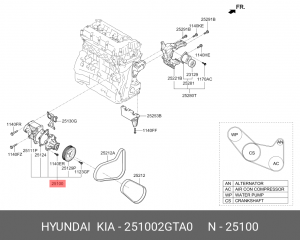 Насос водяной HYUNDAI Santa Fe (15-) KIA Sorento (15-) (2.4) в сборе OE 251002GTA0 HYUNDAI KIA