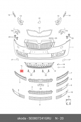 Заглушка SKODA Octavia (13-) крюка буксировочного бампера переднего OE 5E0 807 241 GRU VAG