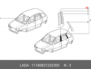 накладка задней стойки передней левой двери!\ Lada Kalina/Granta 11180821232300 LADA VAZ