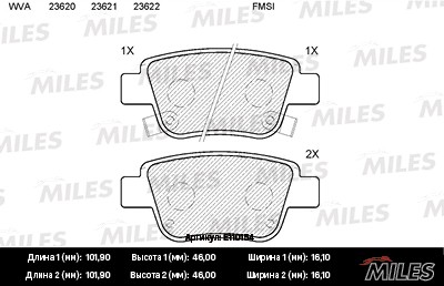 Колодки тормозные задние (без датчика) (Смесь Semi-Metallic) TOYOTA AVENSIS 03/C E110154 MILES