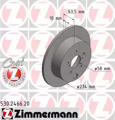 диск тормозной !задн. 274x10/64-5x100 \ Subaru Forester/Impreza 530.2466.20 ZIMMERMANN