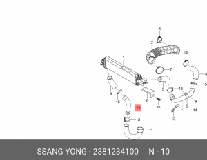 Патрубок SSANGYONG Actyon (10-) (D20F) интеркулера выпускной OE 2381234100 SSANG YONG