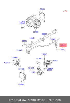 Форсунка HYUNDAI Sonata 5 (2.0),Santa Fe,H-1,Terracan KIA Carnival,Magentis OE 35310-38010D HYUNDAI KIA