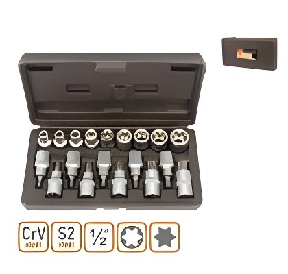 Набор головок (19 предметов) "АвтоDело" (1/2", вставка TORX, кейс, E10-E24,Т20-Т 39840 AVTO DELO