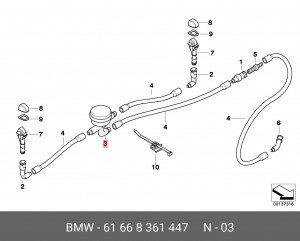 Тройник BMW 5 (E39),X5 (E53) шланга омывателя фар OE 61 66 8 361 447 BMW
