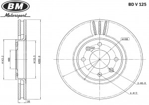 Диск тормозной передний вентилируемый 283X26MM 4/108(1шт.) BDV125 BDV125 BM MOTORSPORT
