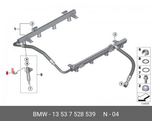 Скоба BMW 1 (E81,E82) форсунки топливной стопорная OE 13 53 7 528 539 BMW