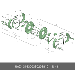 Колодка тормозная задняя короткая правая с накладкой УАЗ-Патриот 316300-3502088-10 UAZ UAZ