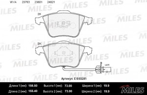 Колодки тормозные передние (с датчиком) (Смесь CERAMIC серия PRO) AUDI A6/ALLROA E500281 MILES