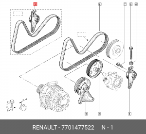 Ремень приводной поликлиновой RENAULT Logan,Sandero,Kangoo,Symbol комплект с рол 77 01 477 522 RENAULT
