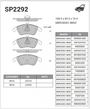 Колодки тормозные MERCEDES C (W204) передние (4шт.) SANGSIN SP2292 SANGSIN