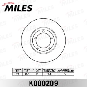 Диск тормозной передний D253мм. HYUNDAI H1/H100/PORTER (TRW DF3119) K000209 K000209 MILES