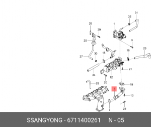 Трубка SSANGYONG Actyon (10-) (D20F) клапана контроля выхлопных газов (EGR) OE 6711400261 SSANG YONG