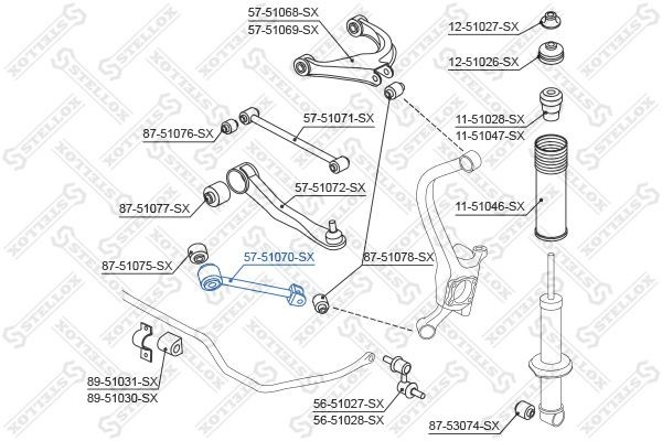 рычаг задней подвески продольный!\ Hyundai Sonata EF 98-04 5751070SX STELLOX