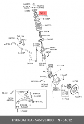 Подшипник опоры амортизатора переднего 54612-3J000 HYUNDAI KIA
