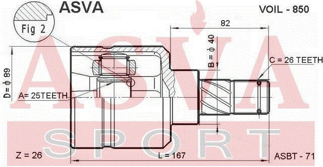 ШРУС ВНУТРЕННИЙ ЛЕВЫЙ 25x40x26 VOLVO VOIL850 VOIL-850 ASVA