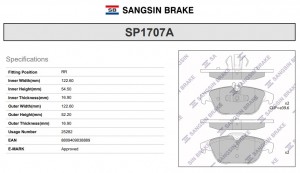 Колодки задние MERCEDES C W204 07-14, GLK X204 09-15 SP1707A SP1707A SANGSIN