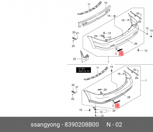 Катафот SSANGYONG Kyron (07-),Rexton (06-) бампера заднего правый OE 8390208B00 SSANG YONG