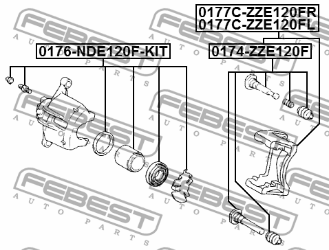 Поршень передн суппорта ремкомпл TOYOTA COROLLA (E12) 2001-2007 0176-NDE120F-KIT 0176-NDE120F-KIT FEBEST