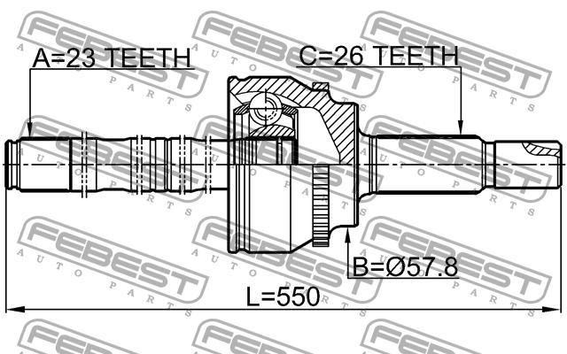 ШРУС наружный с валом 23X550X26 0114-ZZT251A48LH FEBEST