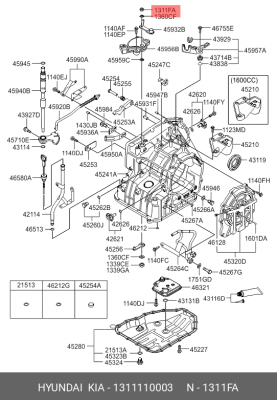 Гайка крепления HYUNDAI HD72 амортизатора переднего 1311110003 MOBIS
