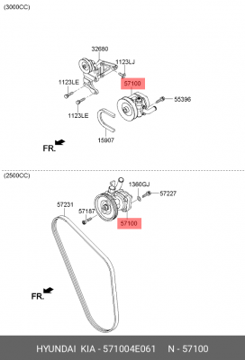 Насос гидроусилителя KIA Bongo 3 (12-) (2.5-A2) OE 571004E061 HYUNDAI KIA