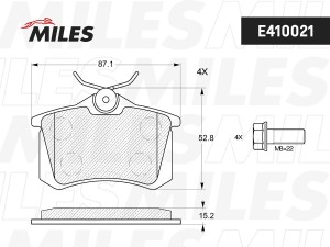 Колодки тормозные задние (без датчика + болты) (Смесь Low-Metallic) AUDI A4/A6/R E410021 MILES