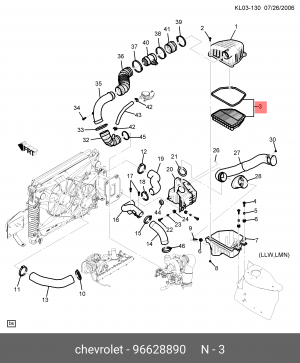Фильтр воздушный CHEVROLET Captiva (07-) (2.0 D/2.4) OE 96628890 GENERAL MOTORS