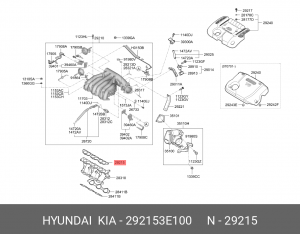 Прокладка коллектора HYUNDAI Santa Fe (06-) (2.7) впускного верхняя (на 6 цилинд 292153E100 HYUNDAI KIA