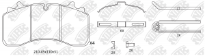 Колодки тормозные SAF дисковые (210x110x31) (4шт.) с р/к NIBK PN0918 NIBK
