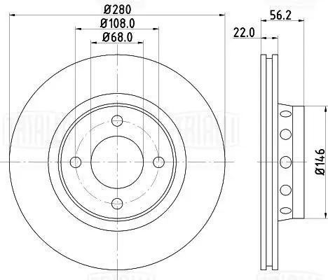 Диск торм. Audi 80 (91-)/Coupe (88-) перед. d=280 (вент.) (DF 084616) DF 084616 TRIALLI
