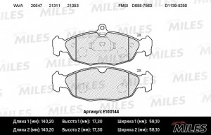 Колодки тормозные передние (без датчика) (Смесь Semi-Metallic) OPEL ASTRA F/DAEW E100144 MILES