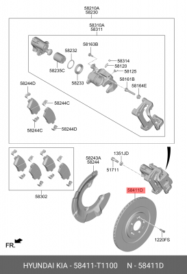 Диск тормозной HYUNDAI G80 (20-),GV70 (21-) (R18/19) задний (1шт.) ОЕ 58411T1100 HYUNDAI KIA