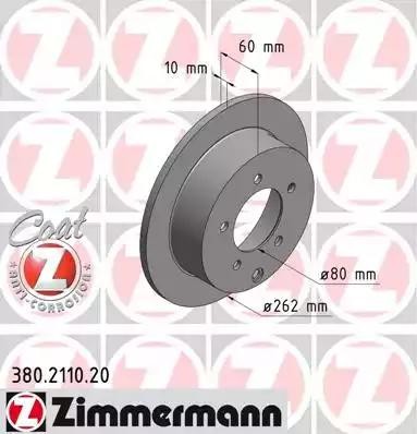 диск тормозной !задн. 262x10/60-5x114 \ Mitsubishi Lancer 1.5/1.8/2.0 Di-D 08> 380.2110.20 ZIMMERMANN