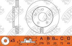 Диск тормозной MAZDA 3 (03-12) (1.6),5 (05-) (R15) передний (1шт.) NIBK RN1193 NIBK