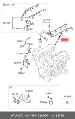 Свеча накаливания HYUNDAI ix55 (08-) KIA Mohave (08-) (3.0 TCI) OE 367103A000 HYUNDAI KIA
