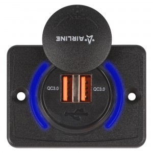 Розетка автомобильная "AIRLINE" (USB накладная 2 порта 5В, QC3.0+QC3.0) AEBJ211 AIRLINE