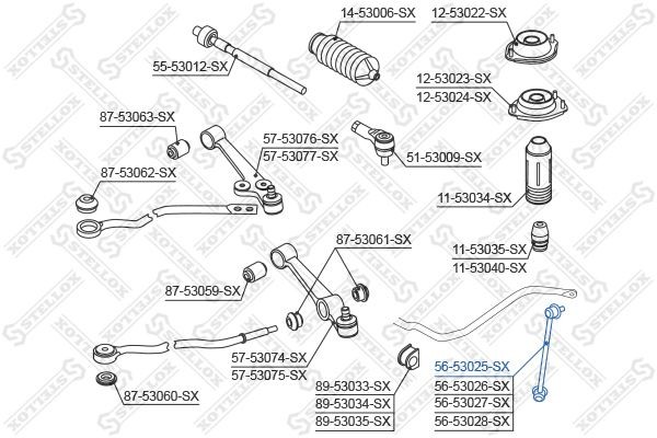 тяга стабилизатора переднего правая!\ KIA Rio 00> <020708 56-53025-SX STELLOX