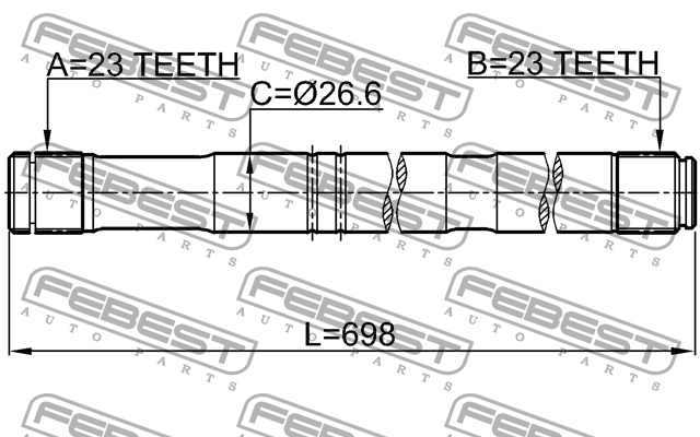 Полуось правая 23x698x23 0112-ZZT251RH FEBEST