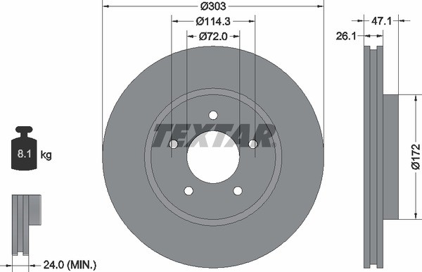 Диск тормозной FORD Maverick (01-08) передний (1шт.) TEXTAR 92197703 TEXTAR