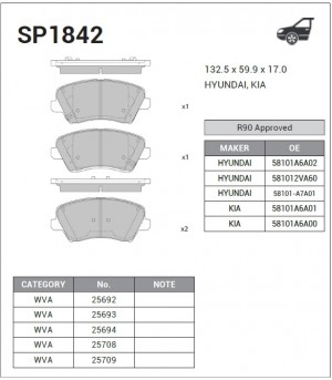 Колодки тормозные HYUNDAI Elantra (11-) KIA Ceed (12-) передние (4шт.) (R15) SAN SP1842 SANGSIN