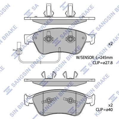 Колодки тормозные VW Phaeton AUDI A6,A8 (02-) (2.7/6.0) передние (4шт.) SANGSIN SP1693 SANGSIN