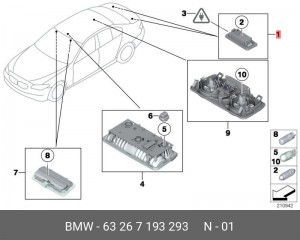 Фонарь освещения знака номерного BMW 1 (E87) левый/правый OE 63 26 7 193 293 BMW