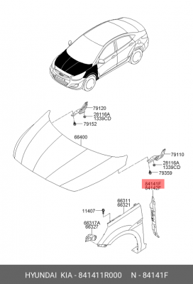 HYUNDAI SOLARIS (2010>)/ACCENT (2000>) МЕЖДУ КРЫЛОМ И ДВЕРЬЮ ЛЕВЫЙ 841411R000 HYUNDAI KIA