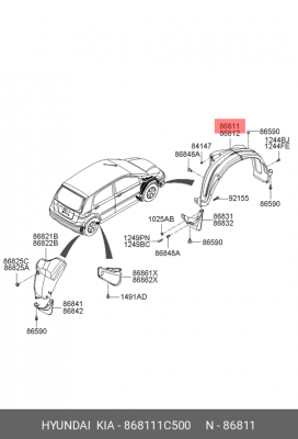 Подкрылок передний левый 868111C500 HYUNDAI KIA